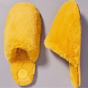 Anthropologie Mustard Yellow Fuzzy Slipper
